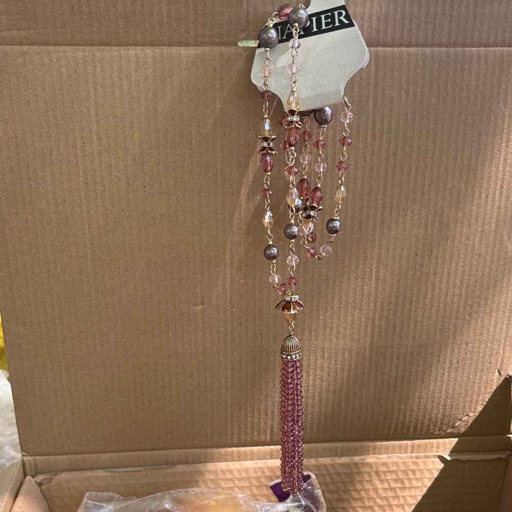 Napier Pink and Gold Tassel Necklace